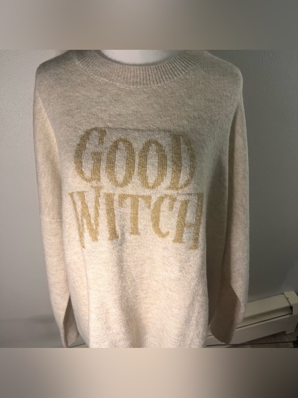 Vince Camuto Cream Crewneck Sweater with Gold Script